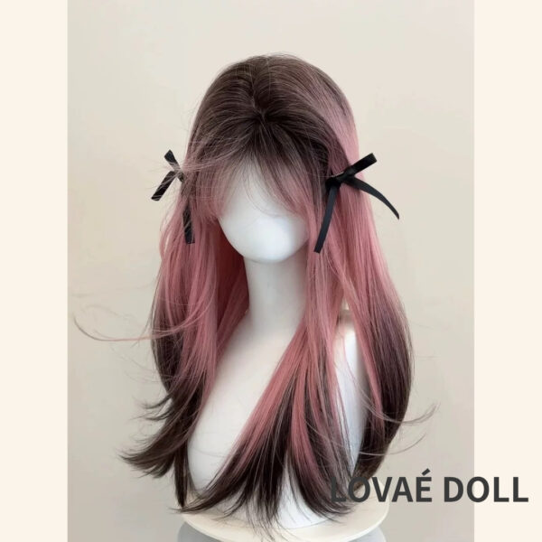 Long Pink and Black Ombre Straight Sex Doll Wig